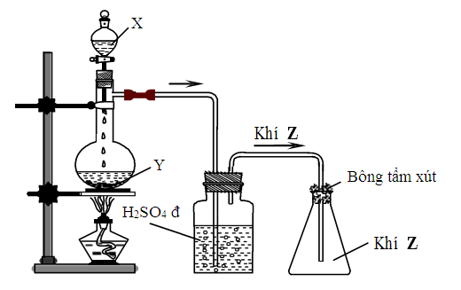 Trong phòng thí nghiệm, khí Z được điều chế từ chất lỏng X và rắn Y (như hình  vẽ) [đã giải] – Học Hóa Online